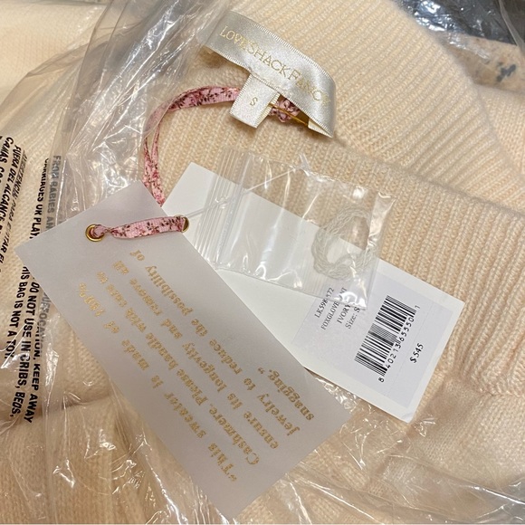 LoveShackFancy Foxglove beige cream high waisted cropped relax fit cashmere pant - Picture 7 of 12